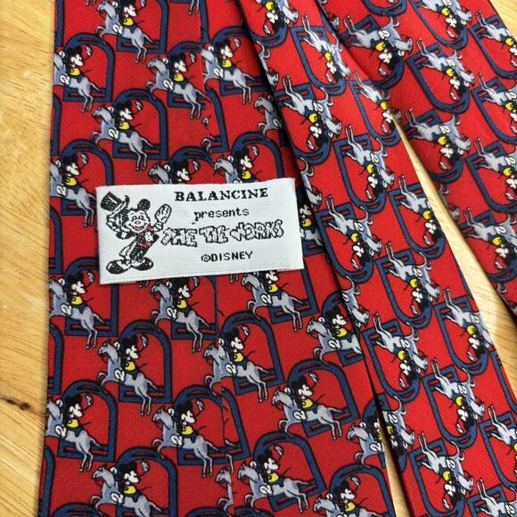 Vintage Mickey Mouse: Balancine Tie Works Equestrian Silk 60” Red Navy Disney - Picture 4 of 5